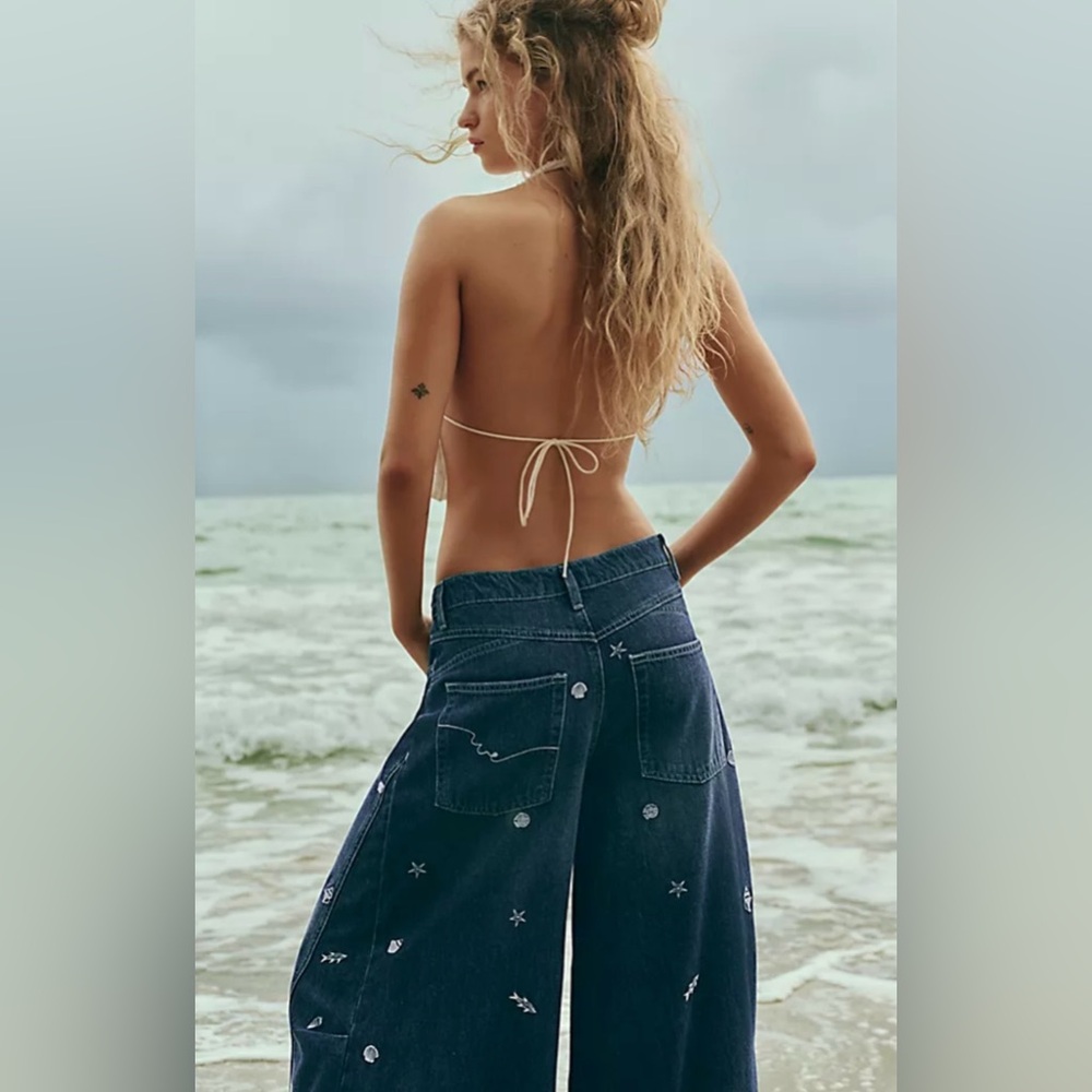 New Free People Westward Embroidered Jeans In Seascape Print Size 29 We The Free - Picture 4 of 16